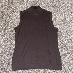 St. John Knits Ribbed Knit Mock Neck Top in Mocha Brown